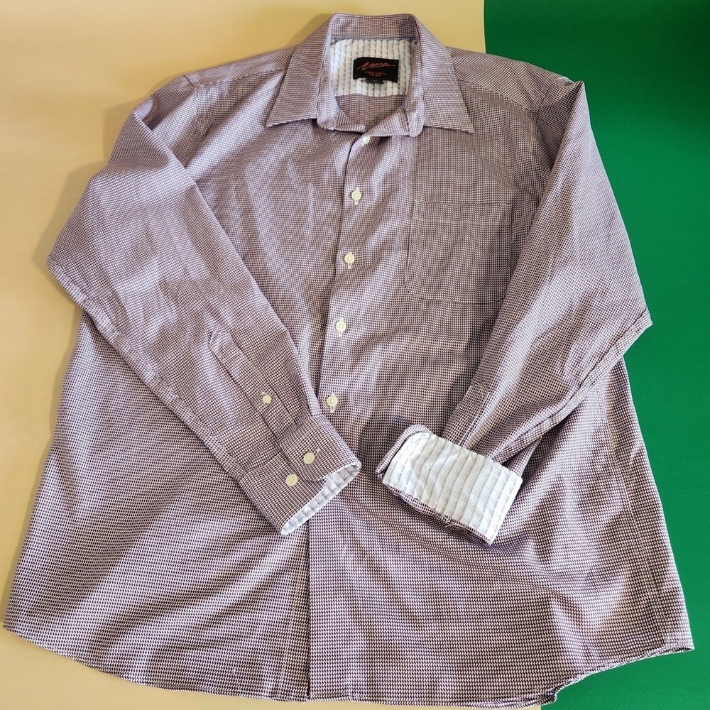 Egara Dress Shirt Mens XL Burgundy Micro Check Slim Fit Stretch Non Iron